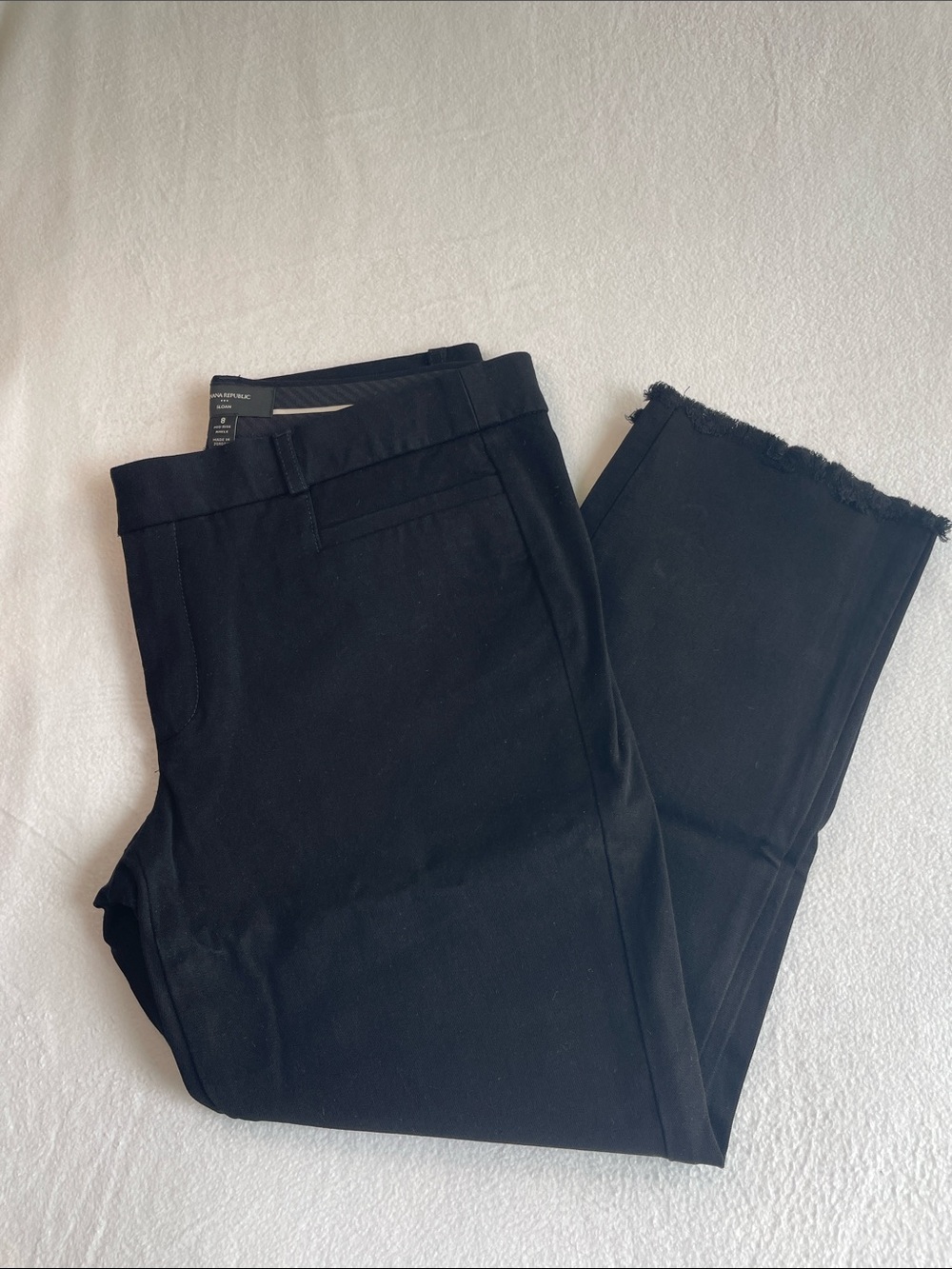 Banana Republic Sloan Black Cropped Pants Raw Hem Size 8